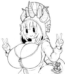 big_breasts christomwow commission double_v exposed_breasts friendly hoodie horns pac-man_eyes peace_sign v zipper