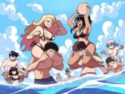 6boys 7girls accidental_exposure aged_up alternate_hairstyle anya_forger armpits ass barefoot big_ass big_breasts bikini bikini_malfunction black_hair blonde_hair blue_eyes bond_forger both_sexes_in_same_situation breasts brown_eyes chainsaw_man chicken_fight cleavage clothed clothing collar crossover curvy denji_(chainsaw_man) earrings female glasses gojou_wakana good_end grey_hair happy having_fun hayase_nagatoro innertube kitagawa_marin komi-san_wa_komyushou_desu komi_can't_communicate komi_shouko large_breasts loid_forger long_hair looking_at_viewer male mappa married married_couple medium_breasts multiple_boys multiple_girls muscular muscular_female muscular_male naoto_hachioji_(senpai) navel on_shoulders open_mouth pink_hair please_don't_bully_me,_nagatoro pochita_(chainsaw_man) power_(chainsaw_man) purple_hair red_eyes revealing_clothes sakurai_shinichi sea short_hair shounen_jump silver_hair sono_bisque_doll_wa_koi_wo_suru spy_x_family sweat swimsuit tadano_hitohito tan tan_skin tanline tanned tinafate1 tomboy twilight_(spy_x_family) two_piece_swimsuit two_tone_hair uzaki-chan_wa_asobitai! uzaki_hana volleyball wardrobe_malfunction wholesome wide_hips yor_briar yor_forger