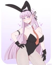 1girls big_breasts bunny_ears bunny_girl bunnysuit caiinu danganronpa embarrassed female female_only fishnet_legwear fishnet_pantyhose fishnets gloves hand_on_hip kirigiri_kyouko lavender_hair long_hair neutral_expression pantyhose purple_eyes solo straight_hair tagme thick_legs thick_thighs