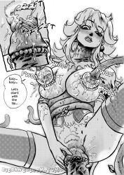 big_breasts big_penis bigbangbloom black_and_white breast_milking breasts choker comic comic_page dialogue earrings english_text guided_penetration huge_cock insertion lactating lactation large_insertion mario_(series) milking_tentacles monochrome nintendo partially_clothed piranha_plant plant princess_peach pussy saikyo3b speech_bubble super_mario_bros. tagme tentacle tentacles thighhighs vaginal vaginal_insertion vaginal_penetration vines