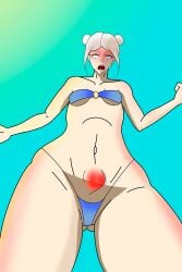 bikini blacksoil female painful small_breasts stomach_bulge stomach_deformation white_hair womb_transformation