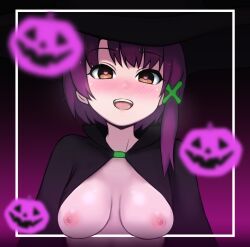 1girls alternate_costume areolae breasts breasts_out female_only halloween lain_iwakura large_breasts nipples nuclear_cake serial_experiments_lain solo solo_female witch_costume witch_hat