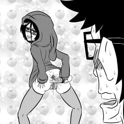 alternate_version_at_source anal_tail bleach buttplug buttplug_tail coffeetheseeker drooling elotch_brown_(coffeetheseeker) flashing hoodie inviting inviting_to_sex kuchiki_rukia legwear original_character self_upload sex_toy small_breasts spread_anus spread_ass spreading surprised surprised_expression thighhighs wet_pussy