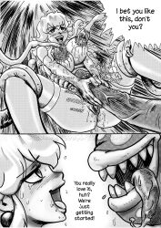 1girls big_breasts bigbangbloom black_and_white blush blush_lines blushing breast_milking breasts comic comic_page dialogue earrings english_text handjob hands_on_penis lactating lactation mario_(series) milking_tentacles monochrome nintendo open_mouth partially_clothed piranha_plant plant princess_peach rubbing_penis saikyo3b sharp_teeth speech_bubble super_mario_bros. tagme tentacle tentacles tongue tongue_out vines