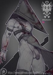 apron balls blood flaccid fleet-foot gay harness male male_only muscular muscular_male partially_retracted_foreskin penis precum pyramid pyramid_head silent_hill solo toned toned_male uncensored uncut veins