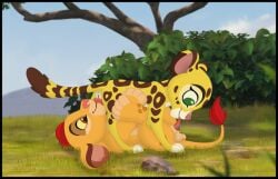 1boy 1girls 69 69_position animal_genitalia cheetah cunnilingus fellatio female feral feral_on_feral lion male oral_sex outdoors straight the_lion_guard