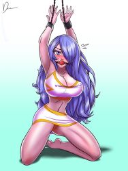 1girls arms_above_head ball_gag barefoot big_boobs bondage breasts camilla_(fire_emblem) chains cheerleader cheerleader_uniform cuffs deaart feet femsub fire_emblem fire_emblem_fates gag hair_over_one_eye humungous_breasts kneeling large_breasts long_hair looking_at_viewer midriff navel newdeaart nintendo nipple_bulge orange_panties panties purple_eyes purple_hair red_panties upskirt