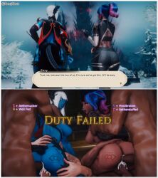 2koma 3d au_ra bad_end branded branding_mark captured catgirl cum_in_ass cum_in_pussy dark-skinned_male dark_skin debuff defeated duty_failed final_fantasy final_fantasy_xiv game_over game_over_screen gameplay_mechanics gpose(ffxiv) instant_loss_2koma miqo'te pawgnova property rape slave status_effect