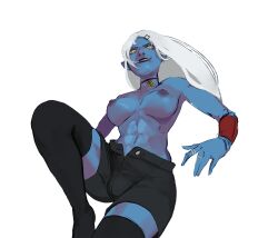 1futa 2022 abs absolute_territory big_breasts blue_skin breasts bulge bulge_through_clothing choker clothed clothing dark_nipples erothym fantasy futa_only futanari hairclip humanoid long_hair looking_at_viewer medium_breasts muscular muscular_futanari muscular_legs oc orc orc_futanari partially_clothed pinup purple_nipples shorts smile smirk solo solo_futa stockings thick_thighs thighhighs topless topless_futanari tusks white_hair yellow_eyes