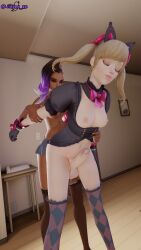 3d 3d_(artwork) blender bottomless d.va dickgirl dickgirl/dickgirl futa_on_futa futadom futanari jinxed_xp knee-high_sock knee_high_socks knee_highs kneehigh_socks kneehighs long_socks overwatch overwatch_2 shirt sombra topless