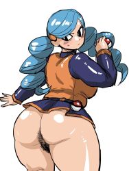 ace_trainer_(pokemon) ace_trainer_(pokemon_bw) big_ass blue_hair blush chubby female hairy_anus hairy_pussy hakamori_aqua02 human looking_back pokeball pokemon pokemon_bw solo