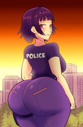 1girls ass ass_focus big_ass big_butt brown_hair clothed clothing female female_focus female_only gigantic_butt gigantic_thighs huge_ass huge_butt kinggargantuas looking_at_viewer looking_back makoto_niijima massive_ass massive_butt massive_thighs persona persona_5 red_eyes skin_tight solo solo_female solo_focus tight_clothing tight_pants