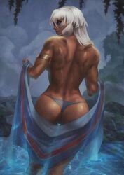 ass atlantis:_the_lost_empire back_muscles dark-skinned_female disney earrings female jewelry kida long_hair monorirogue muscular_back solo white_hair