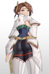 1girls absurd_res alexandria_(xenoblade) armpits ass big_ass black_legwear breasts brown_hair female green_eyes hand_on_hip highres large_ass large_breasts long_sleeves looking_at_viewer nintendo sideboob smile succducc888 thick_thighs thigh_boots thighs white_shirt white_thigh_boots xenoblade_(series) xenoblade_chronicles_3