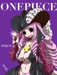 1girls big_breasts breasts cleavage cross cross_necklace dracule_mihawk_(cosplay) female female_only goth gothic hat inner_sideboob long_hair necklace one_piece open_shirt panties perona pink_hair solo yama_curacao