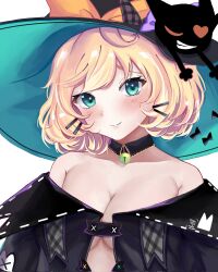 1girls bare_shoulders bell_choker big_breasts blonde_hair blue_eyes breasts bubblegumiiarts cleavage exposed_shoulders hairclip hoodie looking_at_viewer millie_parfait nijisanji nijisanji_en no_bra no_underwear nude_underneath ribbon ribbons short_hair solo solo_female solo_focus virtual_youtuber witch witch_hat yellow_hair