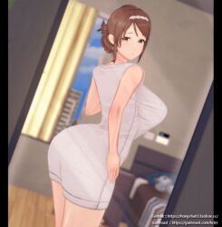 1boy 1girls animated bedroom big_ass big_balls big_breasts big_butt bouncing_breasts breasts brown_eyes brown_hair censored dark-skinned_male dark_skin fat_ass female fluids grey_dress hongcha03 incest light-skinned_female light_skin looking_at_mirror lowres milf mirror mother mother_and_son original original_character recording selfie sex_from_behind son