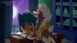 absurd_res anthro bodily_fluids crossover cum cum_inside duo female female_penetrated friendship_is_magic genital_fluids hasbro hi_res inside looking_pleasured lycanroc male male/female male_penetrating male_penetrating_female metalhead97 midnight_lycanroc my_little_pony night nintendo penetration pokémon_(species) pokemon sex size_difference smaller_female smaller_penetrated smolder_(mlp) smolycanroc video_games