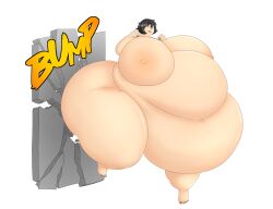 1girls bbw belly big_belly big_breasts black_hair breasts broken_wall bump fat fat_belly fat_woman female female_only huge_belly huge_breasts modezombie nude nude_female one_eye_closed short_hair ssbbw thick_thighs white_background