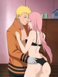 1boy 1girls alternate_hair_length alternate_hairstyle ass bandaged_arm bandages blue_eyes boruto:_naruto_next_generations bra cheating cheating_husband cheating_wife clothed_male couple duo female green_eyes human iharuluna_(artist) jacket lingerie long_hair male male/female naruto naruto_(series) panties pants pink_hair ponytail sakura_haruno short_hair straight tied_hair underwear undressing uzumaki_naruto yellow_hair