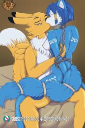 bandai_namco canid canine chain_leash chains collar digimon digimon_(species) female female/female fox kissing krystal leash lordofnothin1 mammal nintendo no_humans renamon star_fox video_games