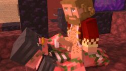 3d 3d_(artwork) beard blender_(software) body_hair chest_hair cum dilf fallen_kingdom_(captainsparklez) gay gpboss358 hairy human king king_(fallen_kingdom) male male/male male_only mature_male minecraft penis pig pig_boss_(take_back_the_night) robe size_difference take_back_the_night_(captainsparklez) zombie_pigman