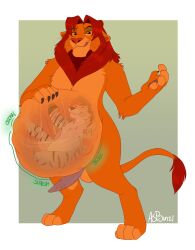 absurd_res animal_genitalia animal_penis anthro belly big_belly disney duo erection felid feline_penis genitals hand_on_stomach hi_res internal licking licking_lips lion male male/male mammal pantherine penis rumbling_stomach same_size_vore simba the_lion_king tongue tongue_out unknown_artist vore