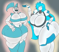 2girls alice_(mr.ctm) big_ass big_breasts big_butt big_hips blue_eyes cleavage female female_only gigigo hyper hyper_ass hyper_breasts hyper_thighs jenny_wakeman looking_at_viewer my_life_as_a_teenage_robot nickelodeon open_smile original_character smiling_at_viewer thick_ass thick_thighs wide_hips xj-9