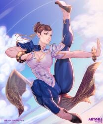 1girls arttoru big_breasts bulging_breasts cameltoe capcom chinese_clothes chun-li erect_nipples female female_only fully_clothed hairbun nipple_bulge solo street_fighter street_fighter_6 tagme