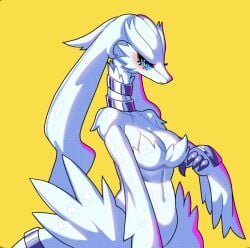 anthro breasts dragon dragon_girl drunkoak female female_only fur furred_dragon furry furry_only hi_res humanoid legendary_pokémon nintendo pokémon_(species) pokemon reshiram solo yellow_background