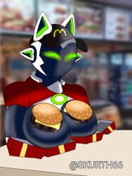 1girls big_breasts black_skin boob_burger breasts burger cat_ears cleavage esmeralda_the_robot female female_only hamburger mcdonald's oc robot_girl skurth66 smile your_order_is_ready_(meme)