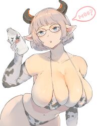 1girls bursting_breasts cow_ears cow_girl cowbell eyewear female female_only huge_breasts light-skinned_female milk moo navel original original_character sideboob tezy8art