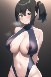 ai_generated asymmetrical_hair bangs bare_shoulders black_hair blush breasts clavicle cleavage clothing covered_collarbone curvaceous ear elbow_gloves female female_only fingerless_gloves game_freak gloves gradient green_eyes gym_leader hair_bun highleg highleg_swimsuit hips huge_breasts kasumi_(pokemon) large_breasts looking_at_viewer misty_(the_electric_tale_of_pikachu) nai_diffusion navel nintendo nipples one-piece_swimsuit pokemon pokemon_(anime) pokemon_(manga) pokemon_rgby ponytail shiny shiny_clothes shiny_hair short_hair side_ponytail simple_background sling_swimsuit smile solo stable_diffusion swimsuit the_electric_tale_of_pikachu thighs tied_hair turtleneck voluptuous