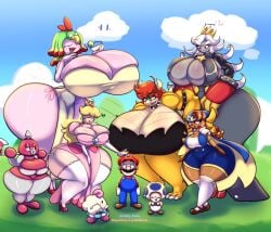 3boys 6+girls ass_bigger_than_head axem_pink barely_clothed big_ass big_breasts boob_window bowser breasts_bigger_than_head clothed female female_bowser geno_(mario) huge_ass huge_breasts hyper_ass hyper_breasts inner_sideboob mallow_(mario) mario mario_(series) nintendo no_bra no_underwear oddly_bally princess_peach queen_valentina rule_63 sideass sideboob smithy_(mario) super_mario_rpg toad_(mario) underass underboob