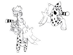 anthro bent_tail canid canine canis chaoshetra cheetah clothing clothing_pull coyote cyote disembodied_head duo felid feline female male male/female mammal panties panty_pull purse underwear underwear_pull vore