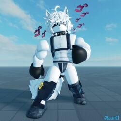 1boy 1male 3d abs almost_naked anthro bara baseplate boots bulge canid canine collar cross_necklace ear english_text furry furry_only gay gloves hair hoyoverse japanese_text jockstrap jojo_reference male male_only menacing muscle neckwear pose power_armor roblox robloxian shadow sky sky_background sootee11 source_request spiked_collar strap-on tagme tail von_lycaon white_body white_fur zenless_zone_zero