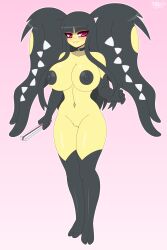 anthro beauty_mark blush breasts choker female full-length_portrait genitals hi_res jewelry mega_evolution mega_mawile necklace nintendo nipples pokemon pokemon_(species) portrait pussy razplus solo video_games