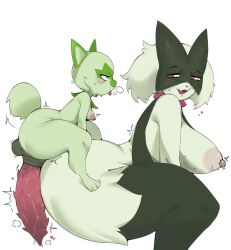 2girls age_difference ahe_gao all_fours anthro areolae cat_girl cat_humanoid cat_tail catgirl crouching curvy doggy_style erect_nipples furry futa_on_female futanari generation_9_pokemon green_skin heart horny humanoid interspecies large_breasts large_penis larger_female lesbian lico82392913 looking_back mask medium_breasts meowscarada nintendo on_top on_top_of_another open_mouth penis pokemon pokemon_(species) pose precum red_eyes saliva sitting size_difference smaller_futa smile sprigatito sweatdrop tail thighhighs thighs tiptoes tongue_out twerking white_background