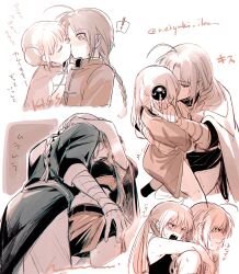 1boy 1girls aged_up aki_neiyuki blush braid braided_hair brother_and_sister bun_cover chinese_clothes female gintama incest kagura_(gintama) kamui_(gintama) kissing long_hair low-angle_view male monochrome multiple_scenes official_alternate_costume siblings sweat twintails
