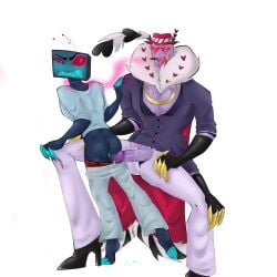 anal_sex angry blood_drip cigarette_in_mouth crying_with_eyes_open cum cum_in_ass cum_in_pussy dubious_consent gay hate_sex hazbin_hotel helpless moth pants_down resisting saliva size_difference tears tv_head valentino_(hazbin_hotel) vox_(hazbin_hotel)