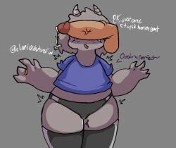 angel_(clovedex) anthro big_penis big_thighs clovedex_(artist) cum cum_drip femboy gay gay_male goat goat_horns gray_fur high_socks looking_at_another looking_at_viewer offering offering_sex panties penis penis_on_face penis_out precum ring small_penis