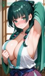 1girls 2026 aegis_elysium ai-generated ai_art ai_generated anime_style arm_up armpit armpits arms_up bangs bare_shoulders beads big_breasts blush blushing_at_viewer blushing_female braid braids breasts cleavage collarbone detailed digital_art earrings female female_focus grabbing grabbing_own_breast grabbing_own_breasts green_clothing green_eyes green_hair green_jacket green_skirt hair_beads hair_ornament hand_up headpiece hi_res high_quality high_res high_resolution highres holding holding_own_breast holding_own_breasts huge_breasts indoor indoors jewelry kusuriya_no_hitorigoto large_breasts long_hair long_skirt looking_at_viewer maomao_(kusuriya_no_hitorigoto) medium_hair natural_lighting nervous nervous_expression nervous_face off_shoulder open_cleavage open_jacket open_shirt parted_lips portrait revealing_clothes seductive_look seductive_smile shiny_skin shirt shy sideboobs skirt smiling smiling_at_viewer soft_shading solo standing sunlight thick_body thick_breasts thick_thighs thighs tiara twin_braids twintails underboob underboobs upper_body very_long_hair wall wall_(structure) watermark white_shirt window windows wooden_floor