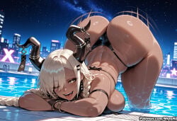 1girl ai_assisted ai_generated armband ass azur_lane bangs bikini black_bikini blush bracelet braid breasts cleavage curvaceous curvy curvy_female curvy_figure dark_skin earrings eyebrows_visible_through_hair female high_heels jewelry large_breasts long_hair looking_at_viewer miyuai multi-strapped_bikini night night_sky one_eye_closed open_mouth owari_no_seraph sky smile solo star_(sky) starry_sky swimsuit teeth thick thick_ass thick_butt thick_hips thick_legs thick_thighs tongue tongue_out top-down_bottom-up voluptuous voluptuous_female wet wide_hips wide_thighs
