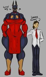 ambush_(trap) size_difference 2boys 2d 2d_(artwork) dobermann red_dress hand_on_ass hand_behind_ass human humanoid anthro furry 1human 1anthro 1anthro1human male male/male male_focus male_human male_anthro huge_ass vermas grey_background curvy wide_hips arm_gloves owner sentient_pet high_heels red_clothing dress thick_arms yellow_eyes heart brown_hair ponytail tie button_down_shirt collar good_boy taller_male fair_skin arm_behind_back clothed clothing