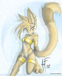 ambberfox anthro bell feline female fishnet fur furry panties pussy sanura solo striptease translucent underwear