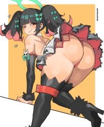 1girls :3 absurd_res angels_of_delusion ass big_ass female female_focus female_only halo highres kuromaruart large_ass light-skinned_female light_skin looking_back nangong_yu_(zenless_zone_zero) one_eye_closed skirt solo thick_thighs thighhighs thighs twintails wink zenless_zone_zero