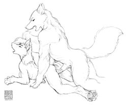 adam_wan anthro canine couple doggy_style female fur furry husky kineta male monochrome sex sketch straight wolf