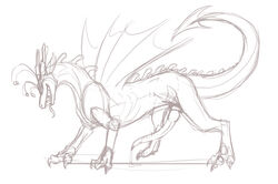 1boy alien dragon feral male male_only penis scalie sketch solo wingless_chimera wings