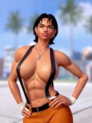 1girls 3on3freestyle brown_skin buff buff_female carolina earrings latina latina_female looking_at_viewer mexican mexican_female muscular muscular_female naked_female short_hair shorter_than_10_seconds shorter_than_30_seconds slim_waist solo solo_female suspenders tagme topless_female video