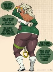 1girls aisha_clanclan anime ass ass_bigger_than_head ass_focus back_view big_ass bottom_heavy breasts bubble_butt butt_cheeks cat_girl english_text flexing flexing_arms green_eyes looking_at_viewer looking_back looking_over_shoulder muscles nekomimi open_mouth outlaw_star plump_ass plump_legs round_ass short_hair short_skirt snakebd thick_ass thick_thighs tight_clothing voluptuous voluptuous_female wide_hips wink winking winking_at_viewer